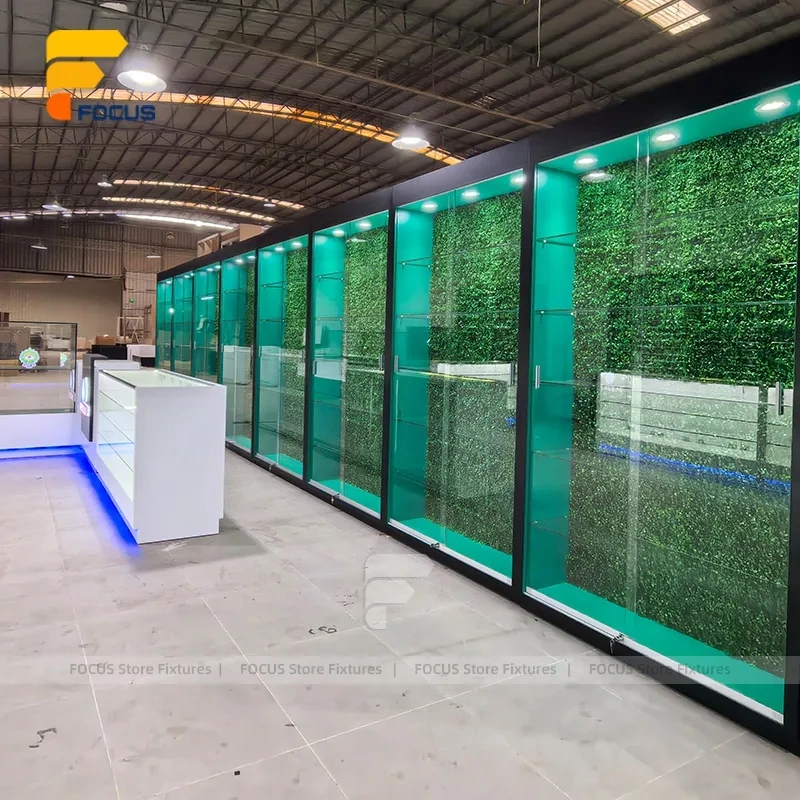 Custom White Reception Counter with Glass Display Cabinet
