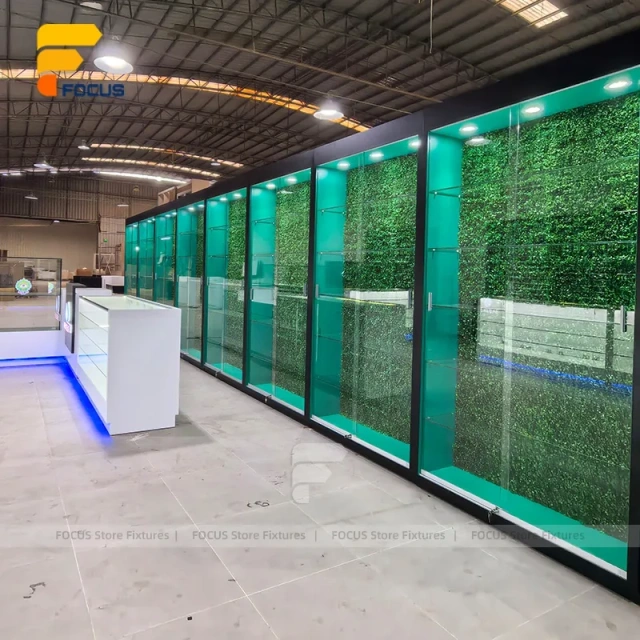 Custom White Reception Counter with Glass Display Cabinet