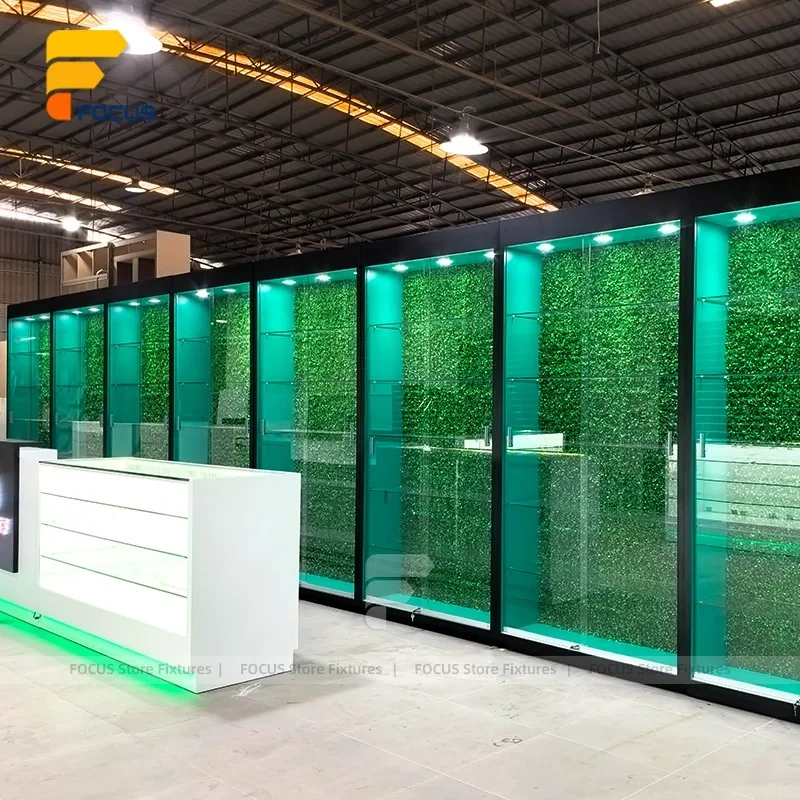 Custom White Reception Counter with Glass Display Cabinet