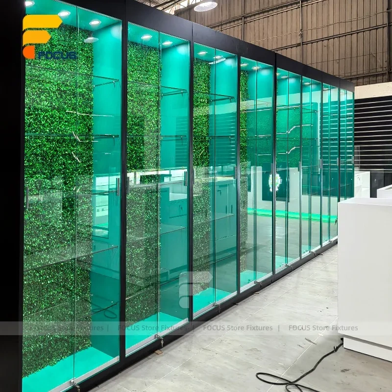 Custom White Reception Counter with Glass Display Cabinet