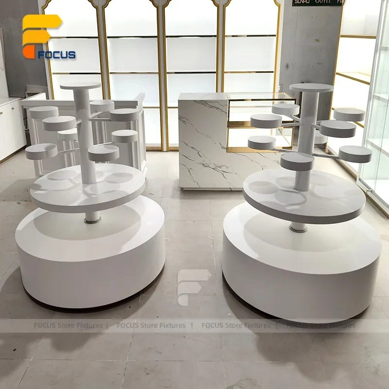 Custom White Round Pedestal Display Stand Set