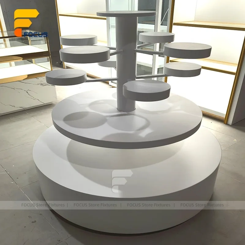 Custom White Round Pedestal Display Stand Set