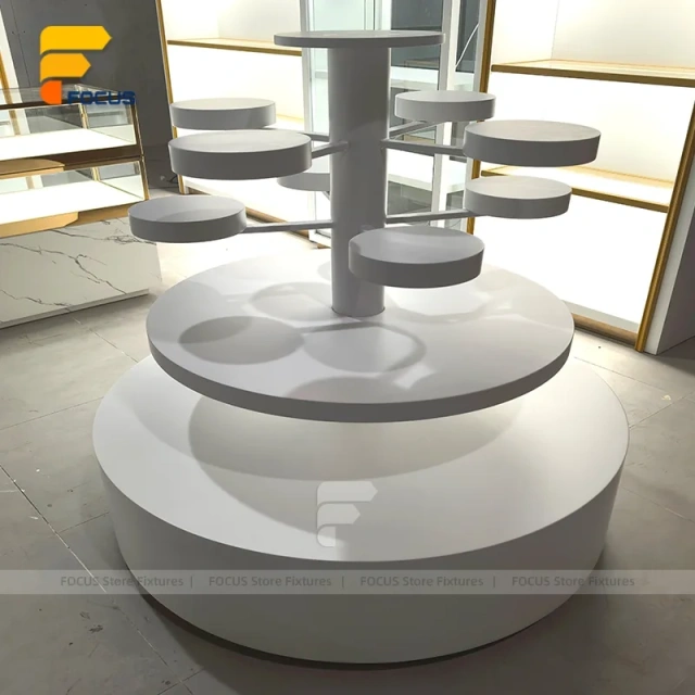 Custom White Round Pedestal Display Stand Set