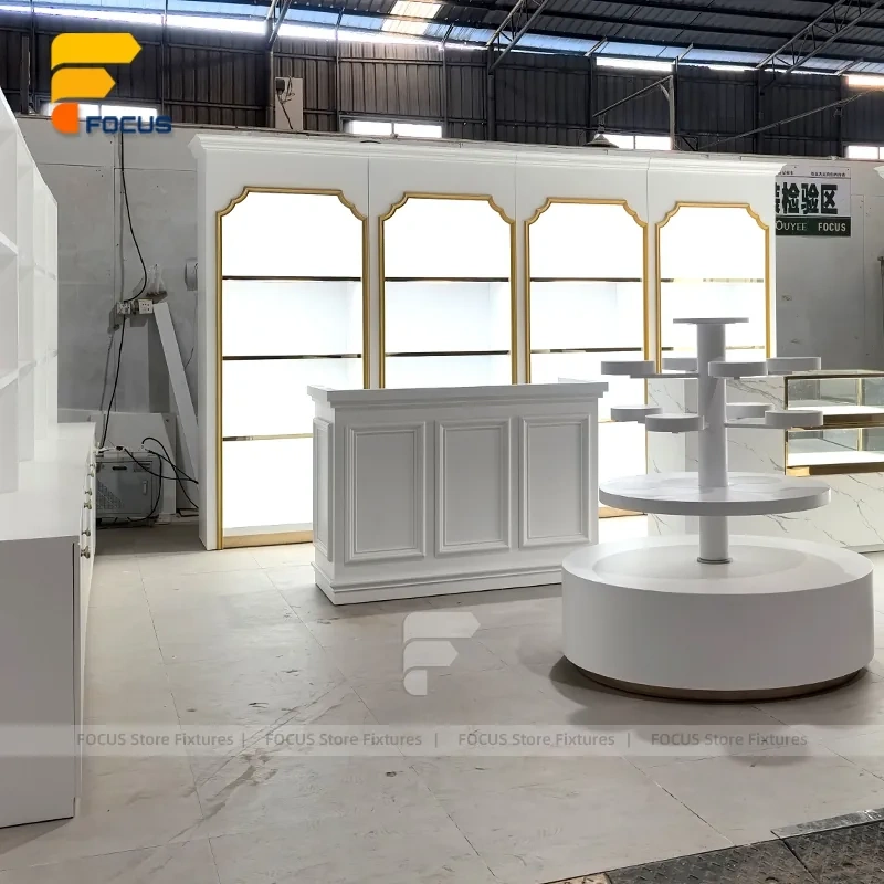 Custom White Round Pedestal Display Stand Set
