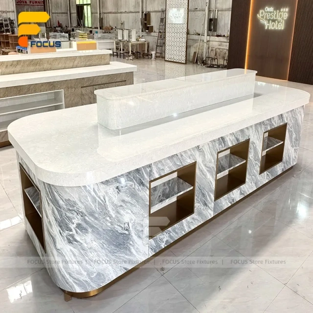 Custom White Wood Island Display Stand