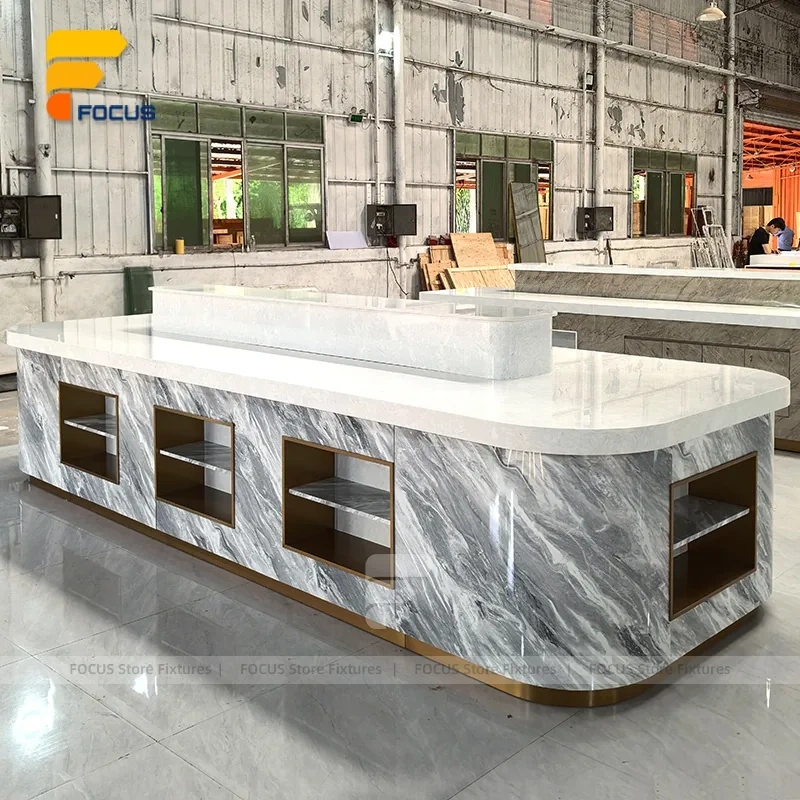 Custom White Wood Island Display Stand