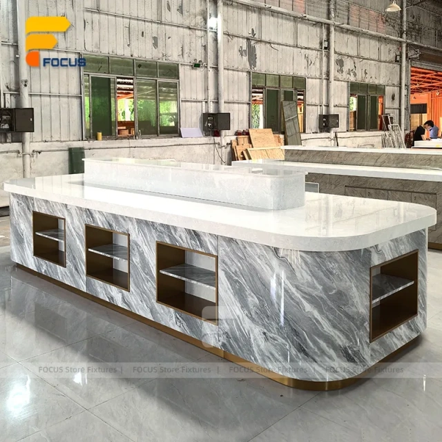 Custom White Wood Island Display Stand