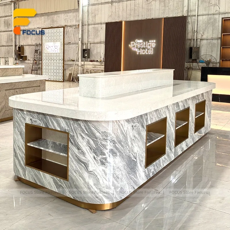 Custom White Wood Island Display Stand