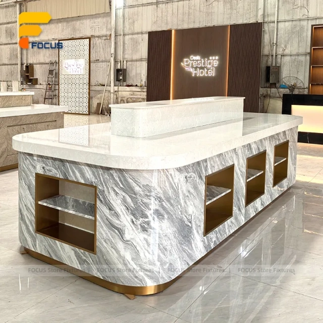 Custom White Wood Island Display Stand