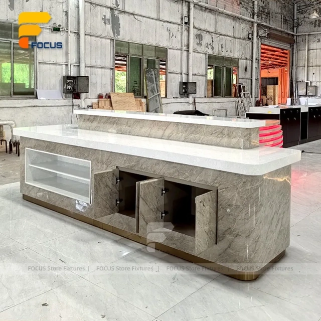 Custom White Wood Island Display Stand