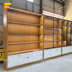 Custom Wood Grain Backlit Wall Display Cabinet Set