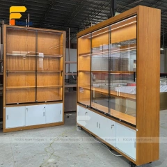 Custom Wood Grain Backlit Wall Display Cabinet Set