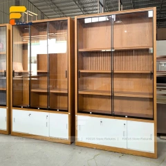 Custom Wood Grain Backlit Wall Display Cabinet Set