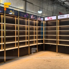 Custom Wood Shelving Display Rack with Ambient Lighting