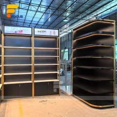 Custom Wood Shelving Display Rack with Ambient Lighting