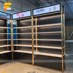 Custom Wood Shelving Display Rack with Ambient Lighting