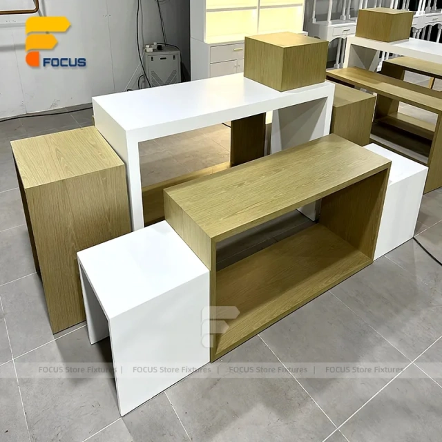 Custom Wood Tabletop Merchandising Display Stand Set