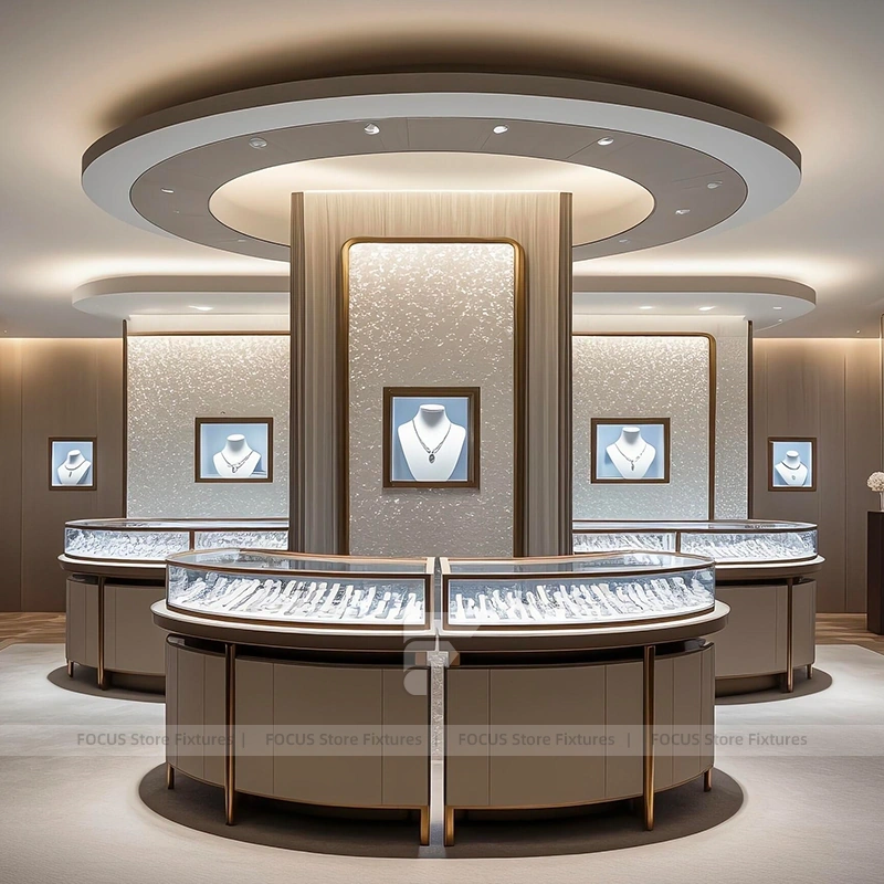 Contemporary Champagne Gold Jewelry Feature Wall Display