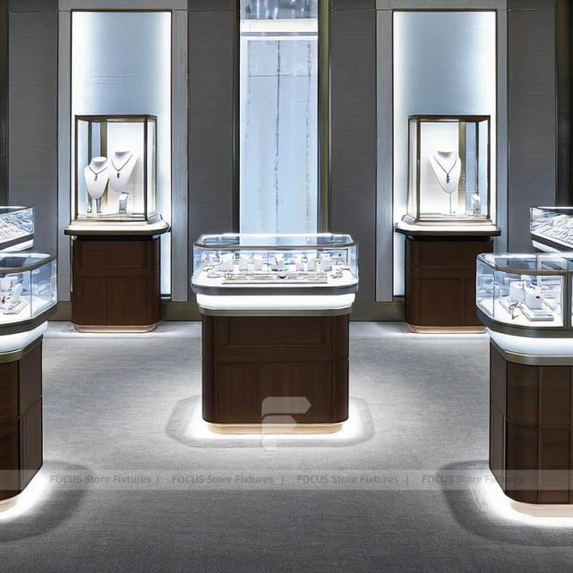 Contemporary Champagne Gold Jewelry Feature Wall Display