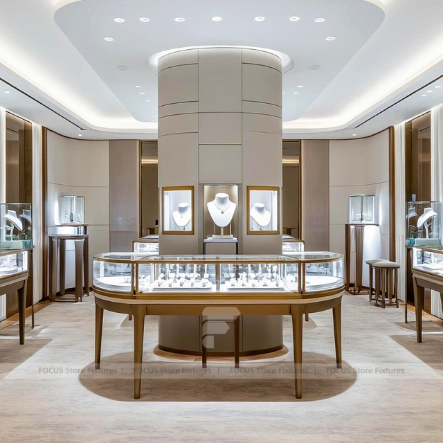 Contemporary Champagne Gold Jewelry Feature Wall Display