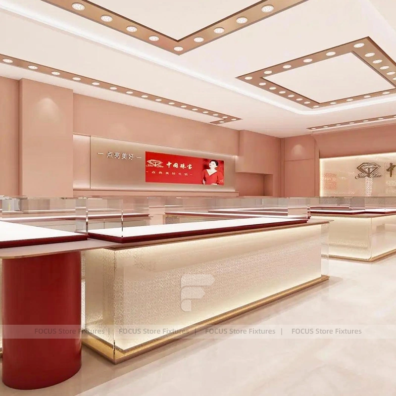 Contemporary Champagne Gold Jewelry Showcase Counter Set