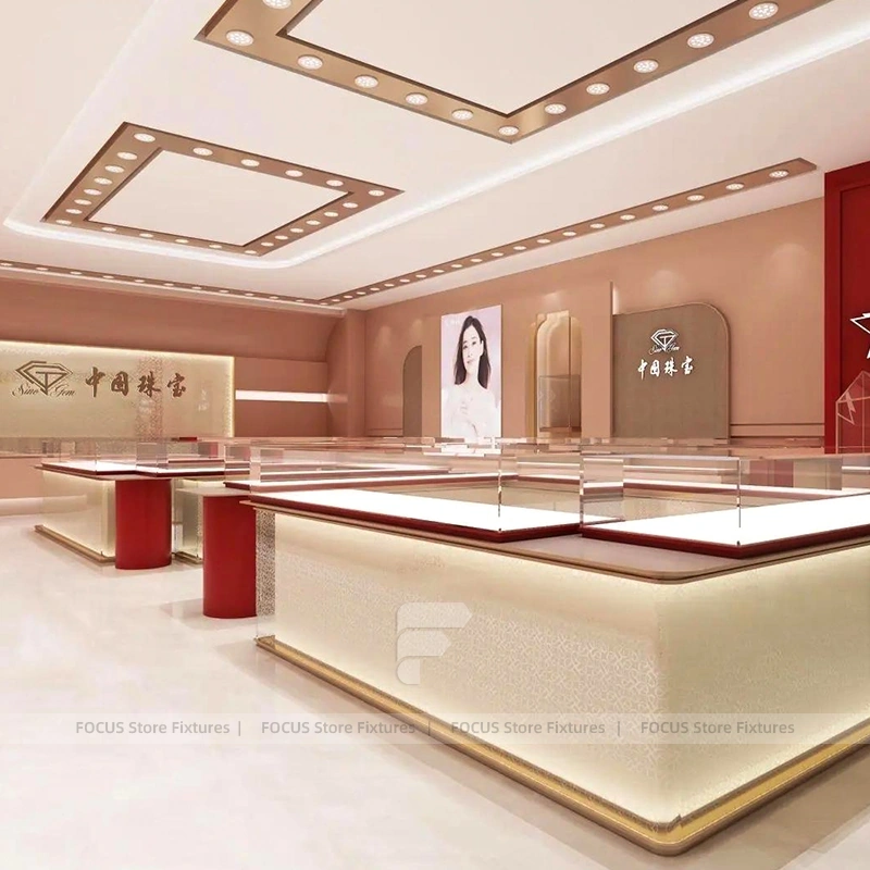 Contemporary Champagne Gold Jewelry Showcase Counter Set