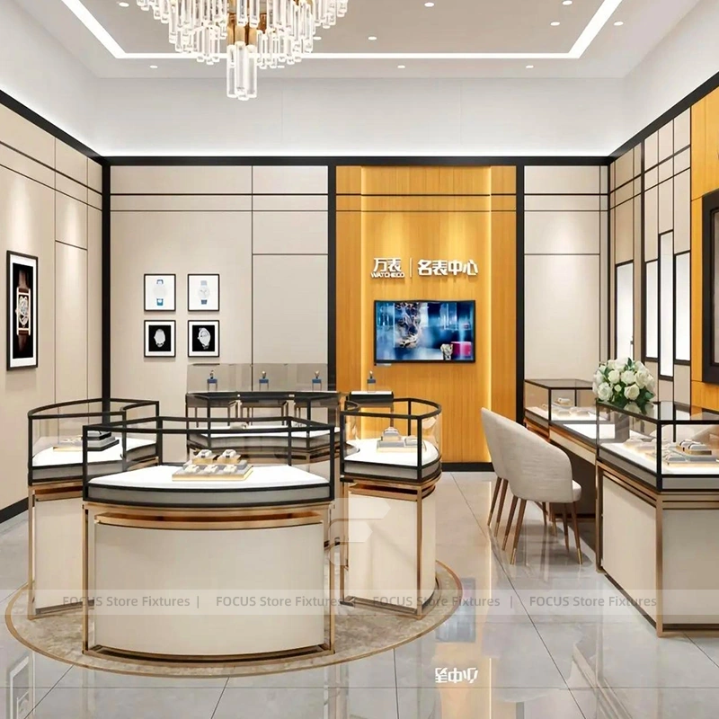 Contemporary Fluted Wood Jewelry Showcase Counter Set