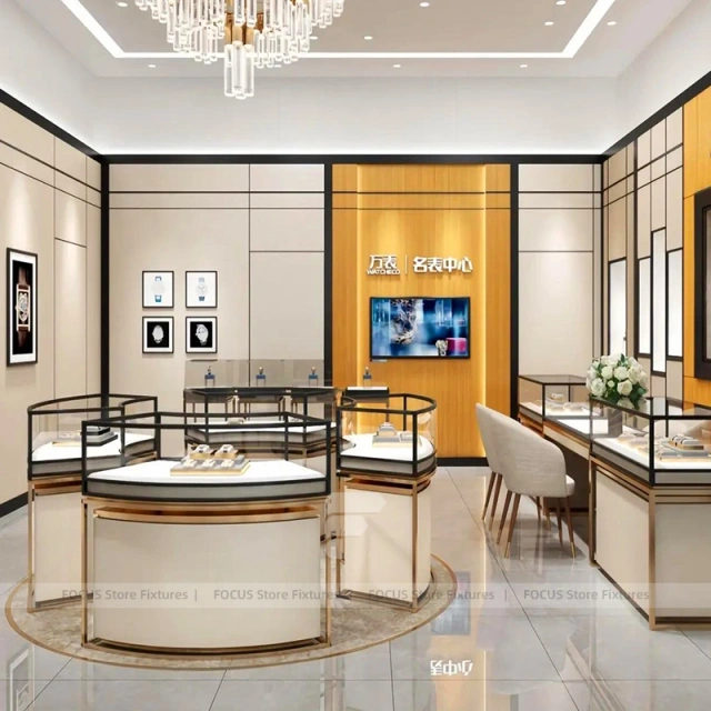 Contemporary Fluted Wood Jewelry Showcase Counter Set