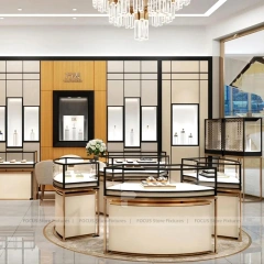 Contemporary Fluted Wood Jewelry Showcase Counter Set