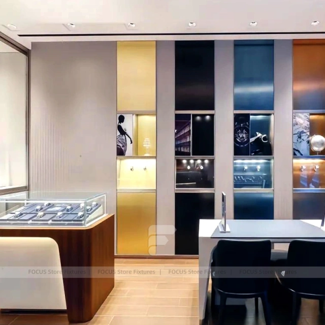 Contemporary Marble Accent Jewelry Showcase Counter Set