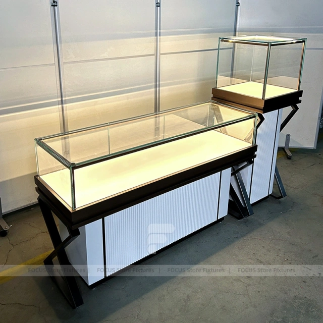 Custom Beige Jewelry Display Cabinet Set