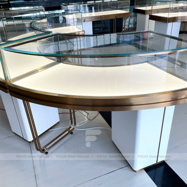 Custom Beige Jewelry Display Cabinet Set