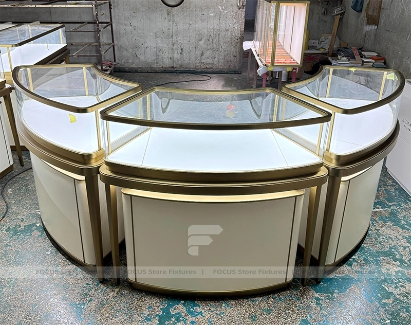 Custom Beige Jewelry Display Cabinet Set