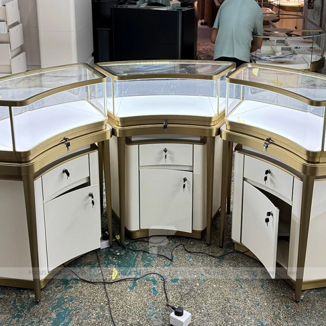 Custom Beige Jewelry Display Cabinet Set