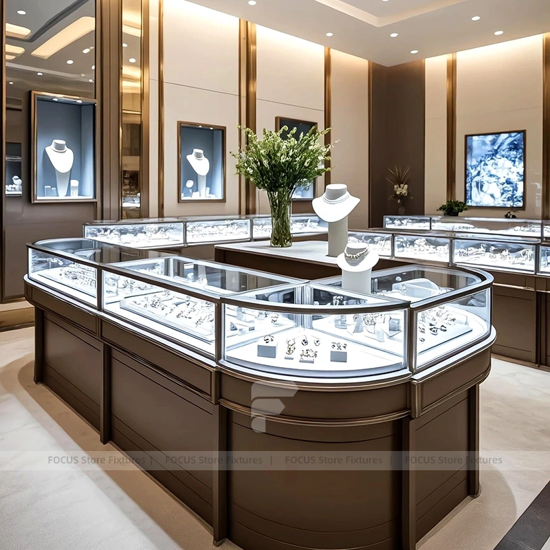 Custom Beige Jewelry Display Showcase Set