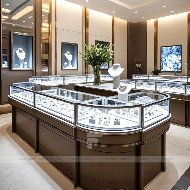 Custom Beige Jewelry Display Showcase Set