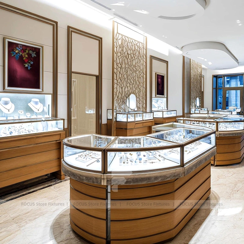 Custom Beige Jewelry Display Showcase Set