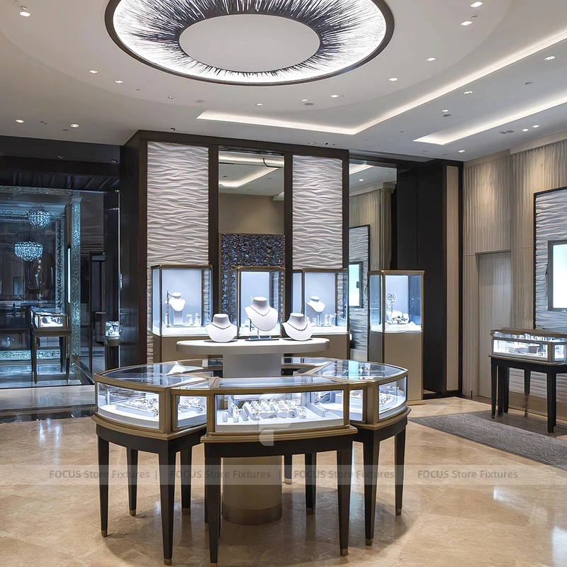 Custom Beige Jewelry Display Showcase Set