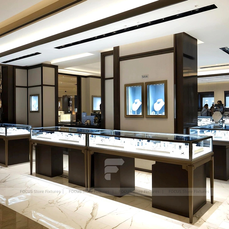 Custom Beige Jewelry Display Showcase Set