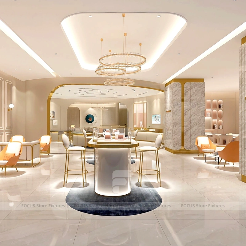 Custom Champagne Gold Jewelry Display Cabinet Set