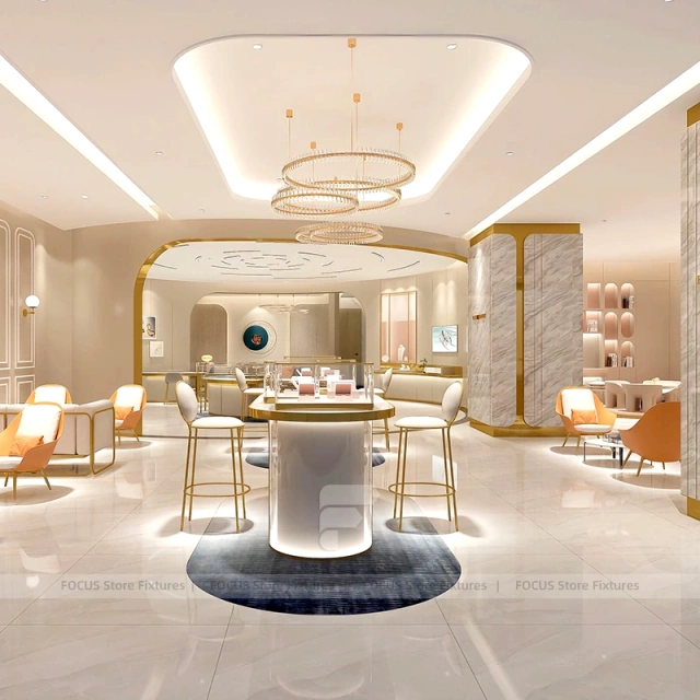 Custom Champagne Gold Jewelry Display Cabinet Set
