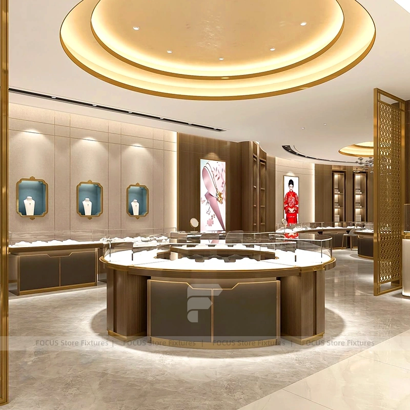 Custom Champagne Gold Jewelry Display Cabinet Set