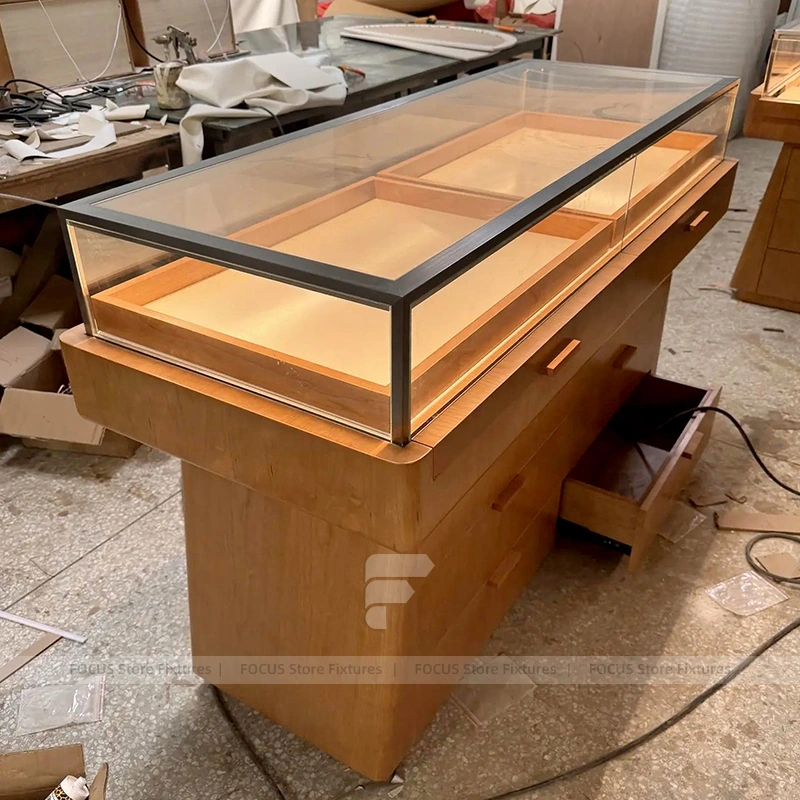 Custom Champagne Gold Jewelry Showcase Counter Set