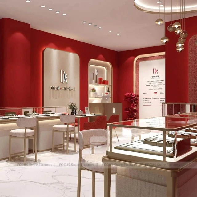 Custom Cream Jewelry Display Reception Desk