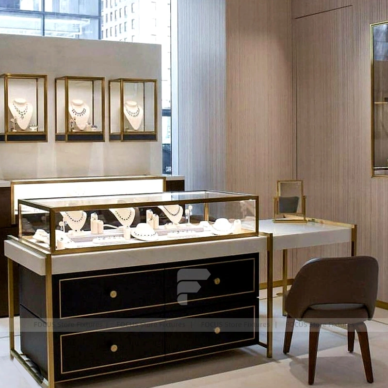 Custom Fluted Wood Jewelry Display Cabinet Set