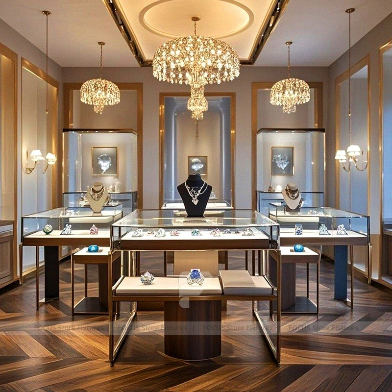 Custom Fluted Wood Jewelry Display Cabinet Set