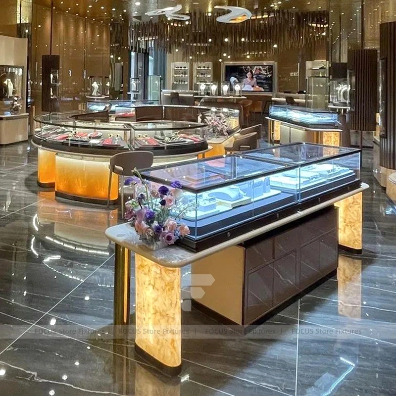 Custom Walnut Jewelry Display Cabinet Set