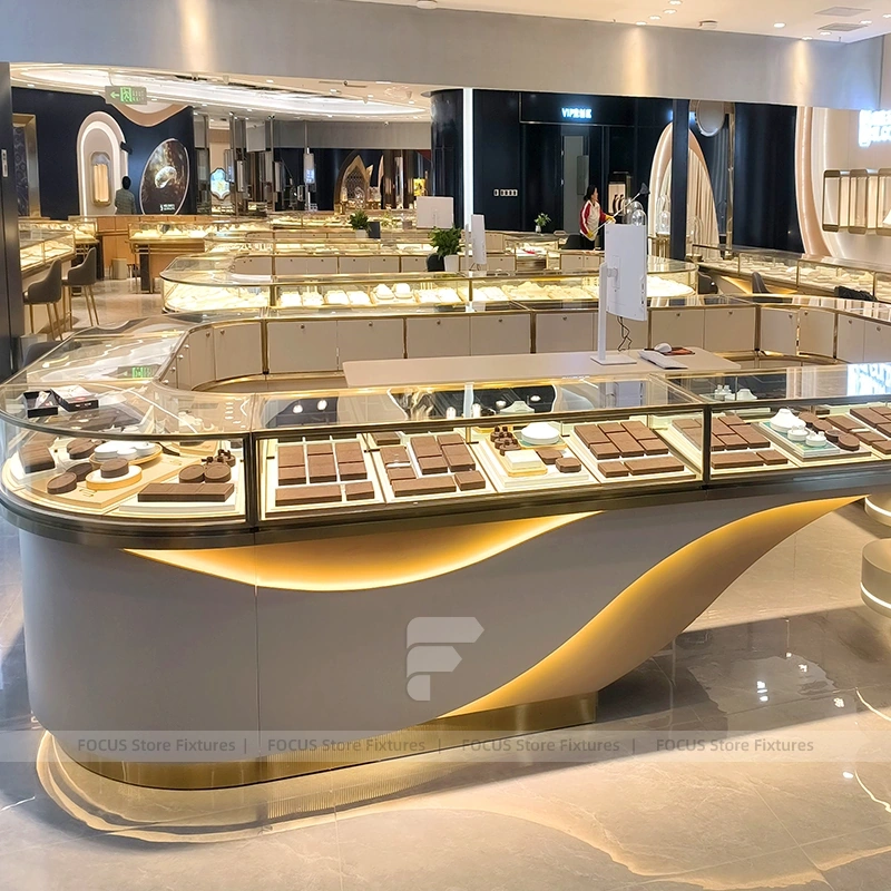 Custom White Jewelry Display Cabinet Set