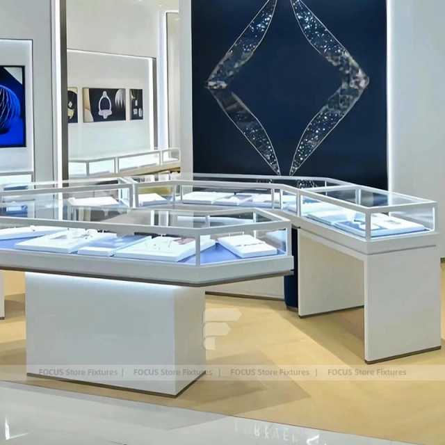 Custom White Jewelry Display Showcase Set