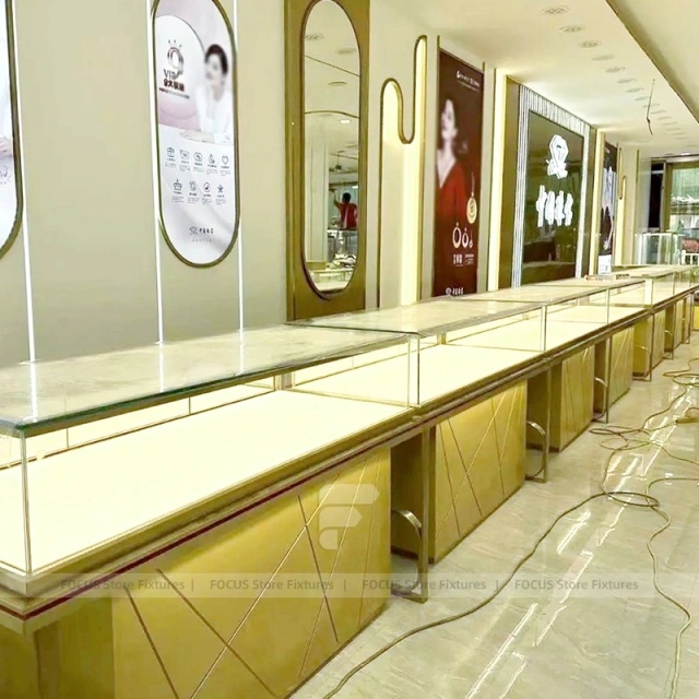 Elegant Beige Jewelry Boutique Feature Wall